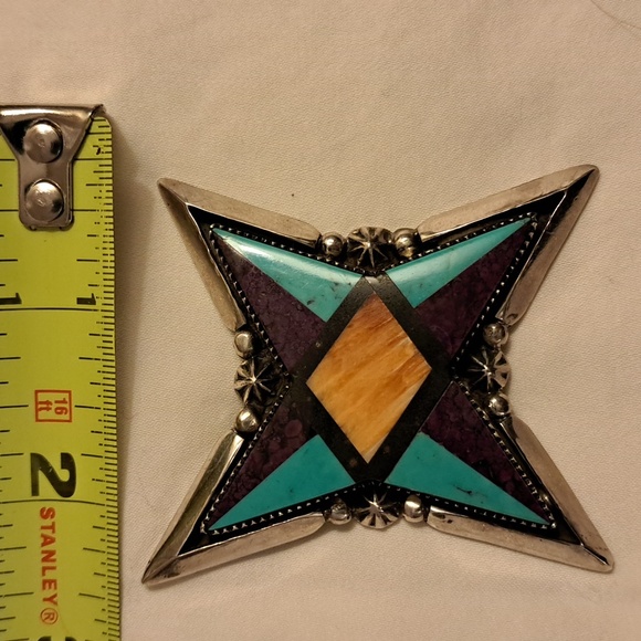 Sterling star shaped pin Austin Garcia turquoise inlay 38 grams Navajo  vintage - Picture 4 of 4